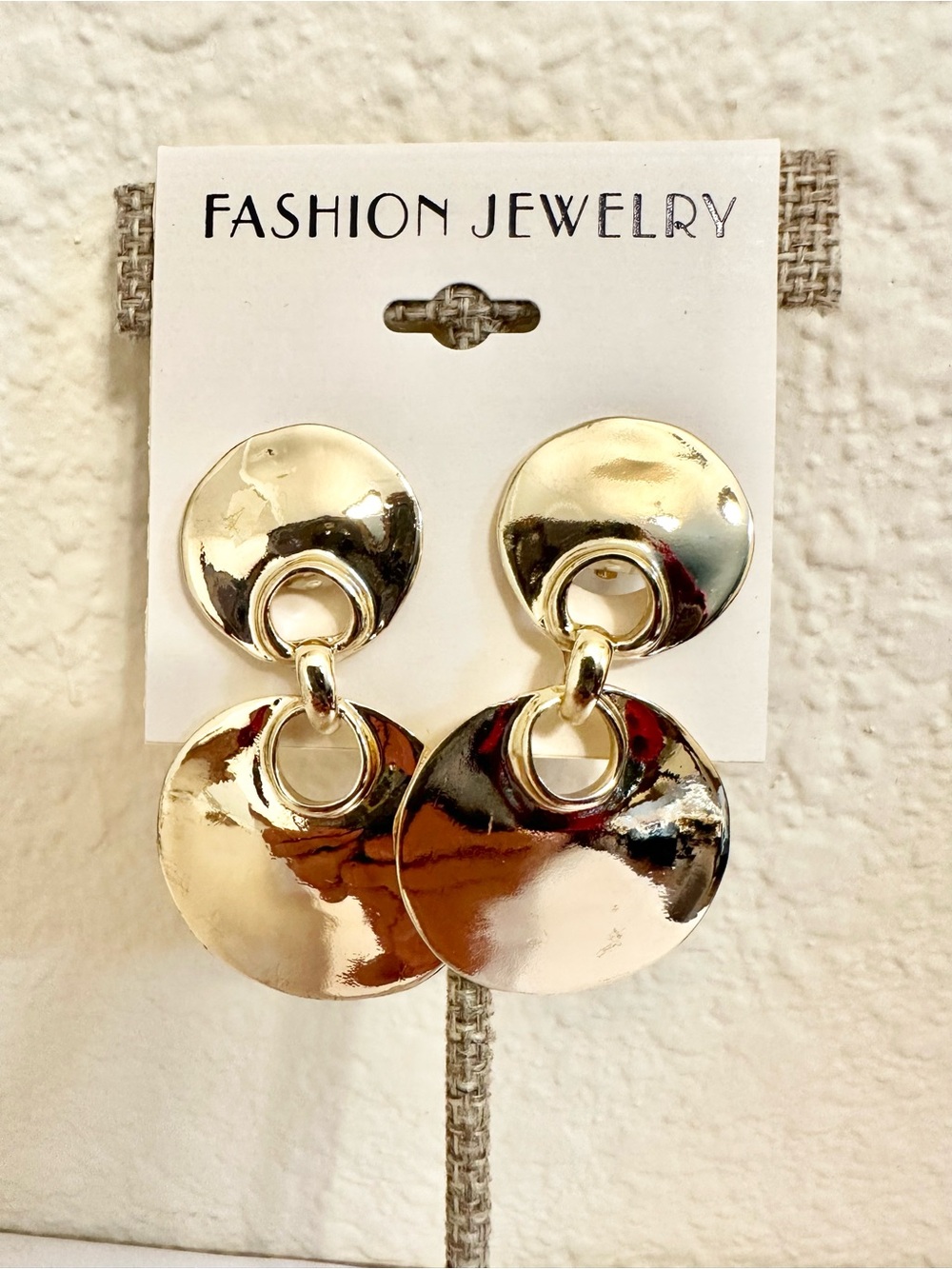 90s Vintage Shiny Gold Double Disc Drop Earrings